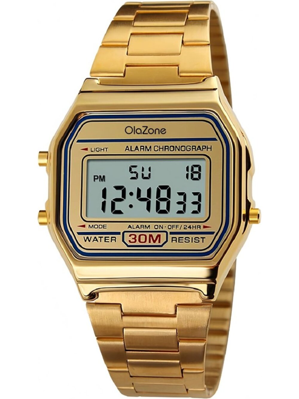 Men's Digital Sports Watch - Water Resistant, Stainless Steel Band, LED